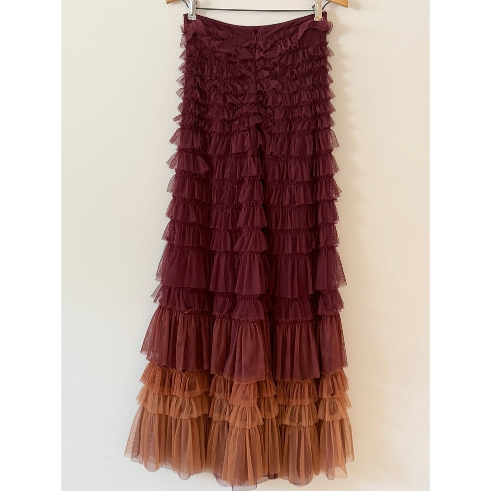 NWT Anthropologie Let Me Be Ruffled Tulle Skirt Wine Orange Size XS